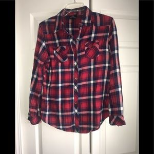 Red and blue flannel plaid shirt
